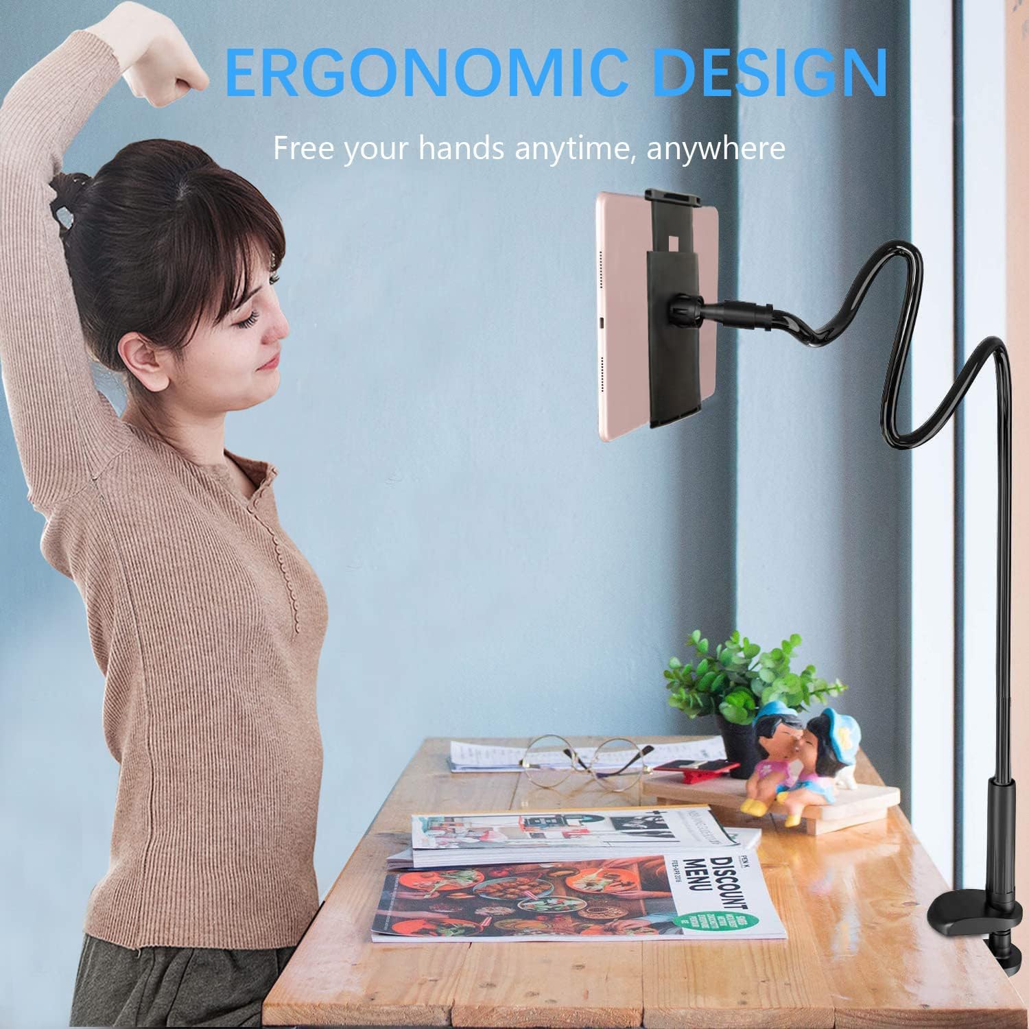 VENQI Supporto per tablet a collo di cigno da letto, supporto flessibile per tablet con braccio a 360°, compatibile con dispositivi da 4,7 a 10,5 pollici