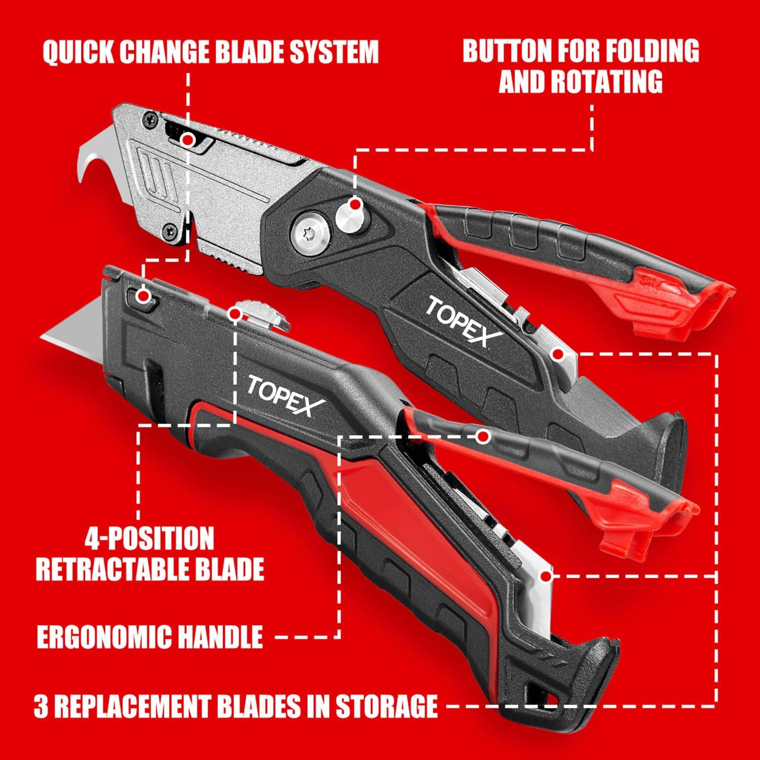 TOPEX 58PCS Folding Utility Knife Set Pocket Blades Box Cutter w/Retractable Blade