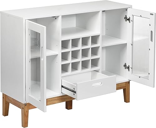 Miniatura 9 de Giantex Aparador de buffet, servidor de cocina de madera, armario de almacenamiento, estante para vino, 2 gabinetes, cajón y estante abierto,