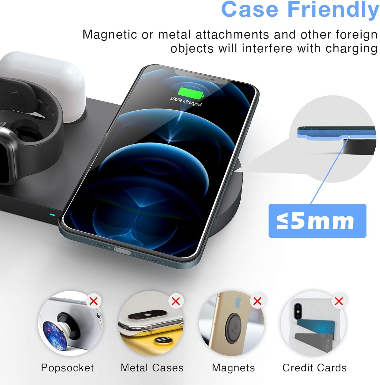 Up To 50% OFF Wireless Charger,23W Fast Wireless Charging Station,3 in 1 Qi-Certified Charging Pad Stand for iWatch SE/6/5/4/3/2 Airpods 1/2/Pro iPhone 12/12 Pro/12（with Adapter）