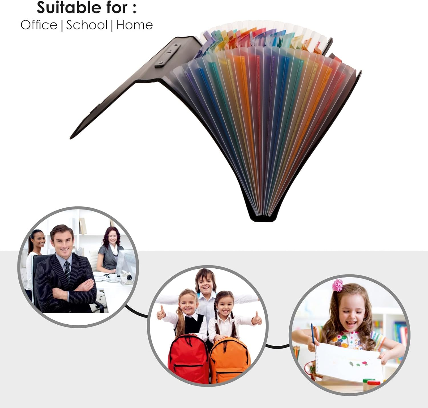 POLEN Premium Series Expanding File Folder with Coloured Inner, 13 Pockets, Handle, and Buckle Closure, Fullscape Size for Travel, Home, Office to Arrange Your Document (Black)