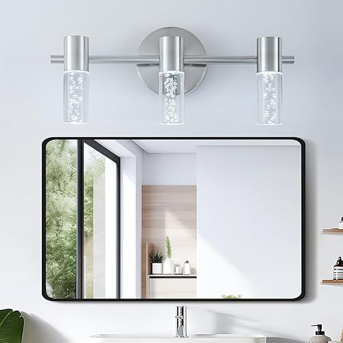 Miniatura 2 de Moderna lámpara de tocador de baño con 3 luces de níquel cepillado, luces de tocador de pared de baño sobre espejo, blanco frío 6000 K accesorios de