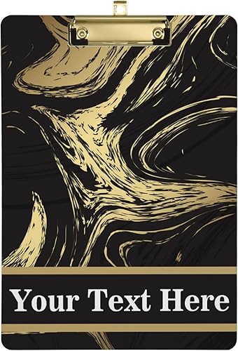 Portapapeles de plástico de mármol negro dorado personalizado, tamaño carta, portapapeles personalizados con clip de metal de perfil bajo para