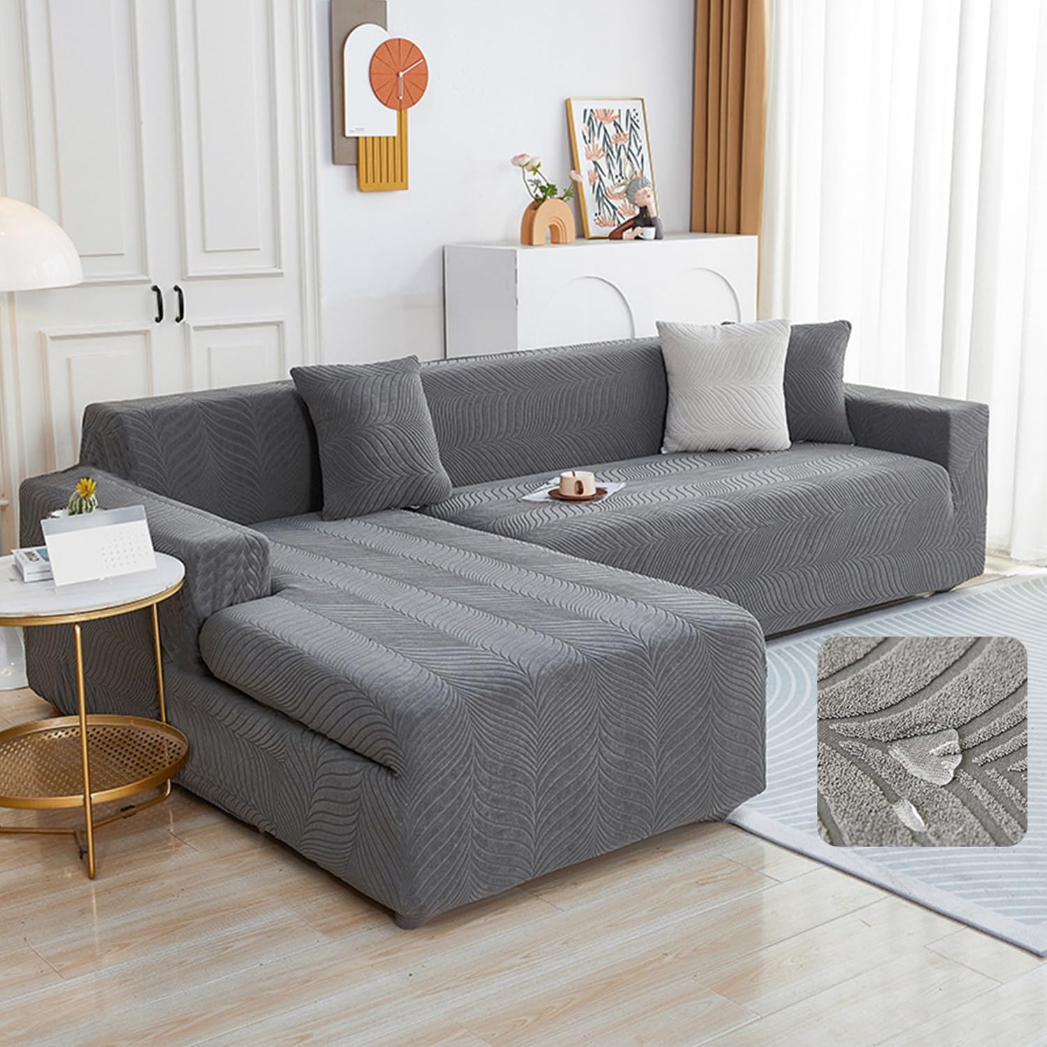 Copridivano Angolare Impermeabile Copertura Divano 3 2 4 Posti Con Penisola, Elasticizzato Salvadivano Forma Di L Antiscivolo Per Cane Gatto Antigraffio(Dark gray,235cm-300cm(1pcs))