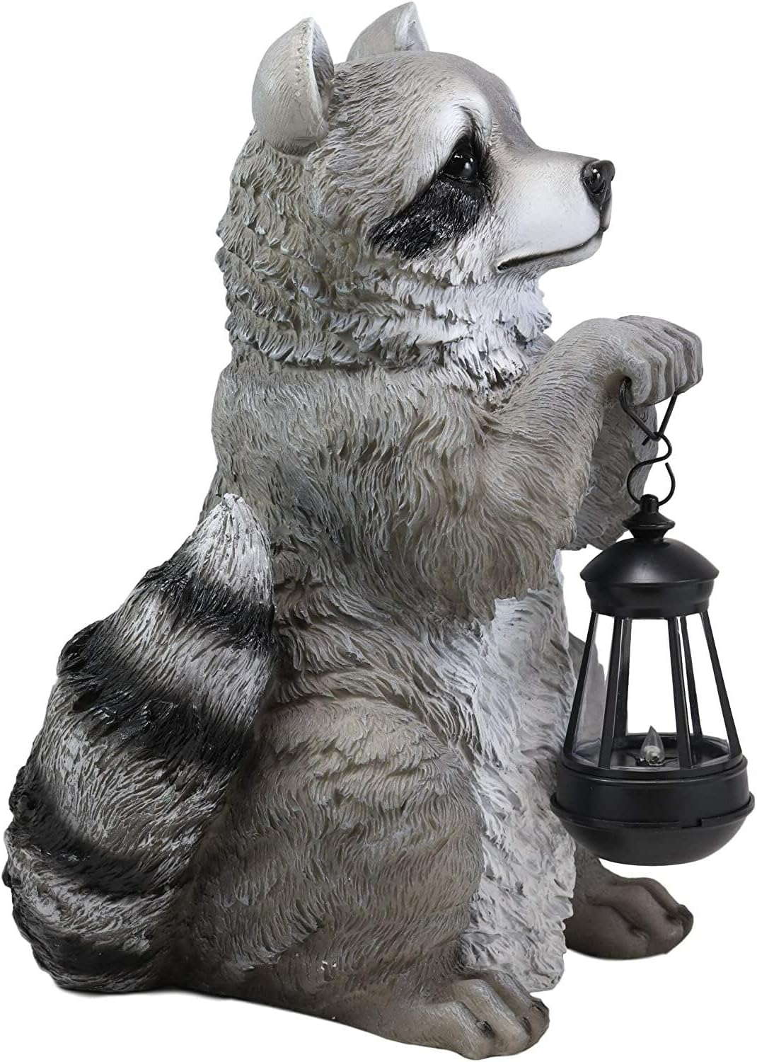 Ebros Gift Night Bandit Wildlife Urban Forest North American Raccoon Statue Holding Solar Powered Lantern LED Light Patio Decor Indoor Outdoor Raccoons Animal Sculpture Decorative