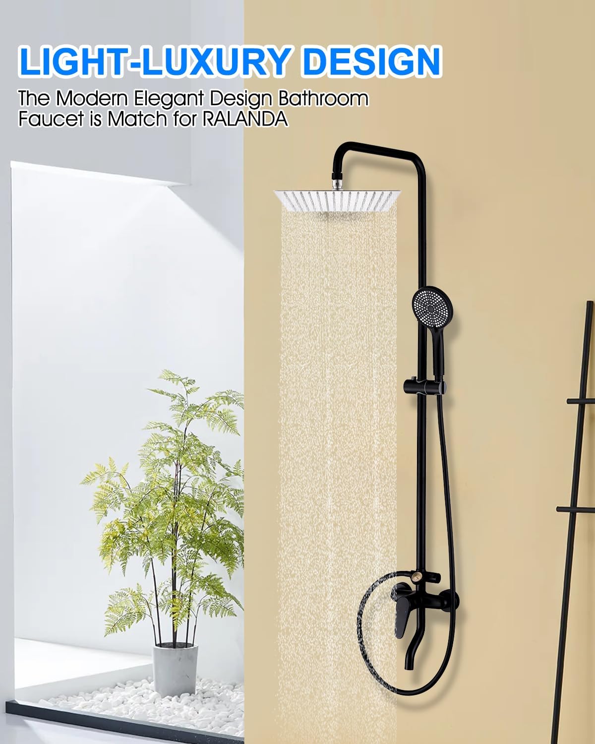 10 Inch Square Rain Shower Head Stainless Steel High Pressure High Flow Rainfall Shower Head Ceiling Mount Wall Mount Luxury Bathroom Shower