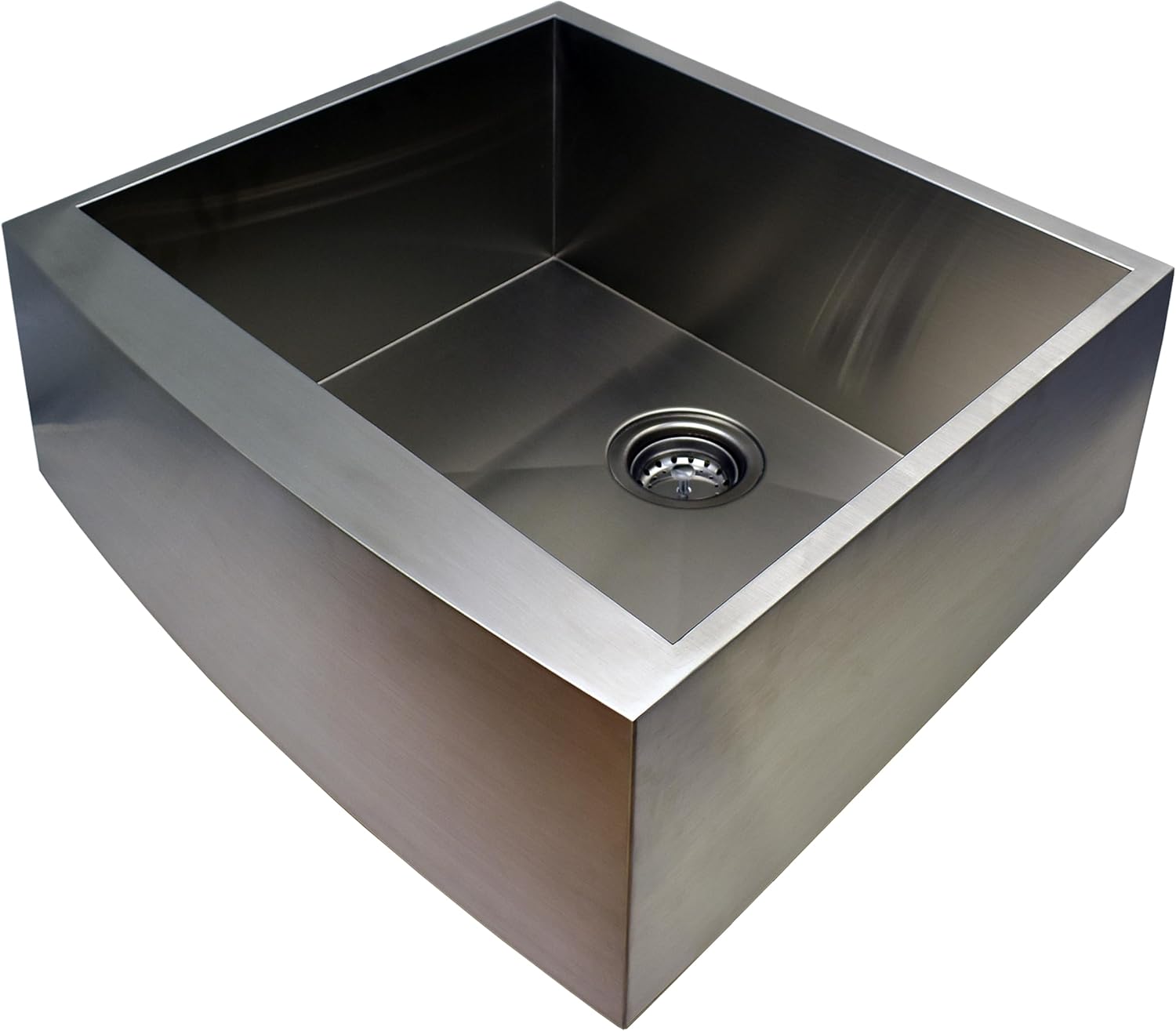 Alpha Sinks 24" Apron Front Farmhouse Sink - Stainless Steel, Single Bowl, 16-Gauge T304, Curved Apron Design - Premium Construct, Fast Drainage, Non-Toxic, Soundproof - Ideal for Modern Kitchens