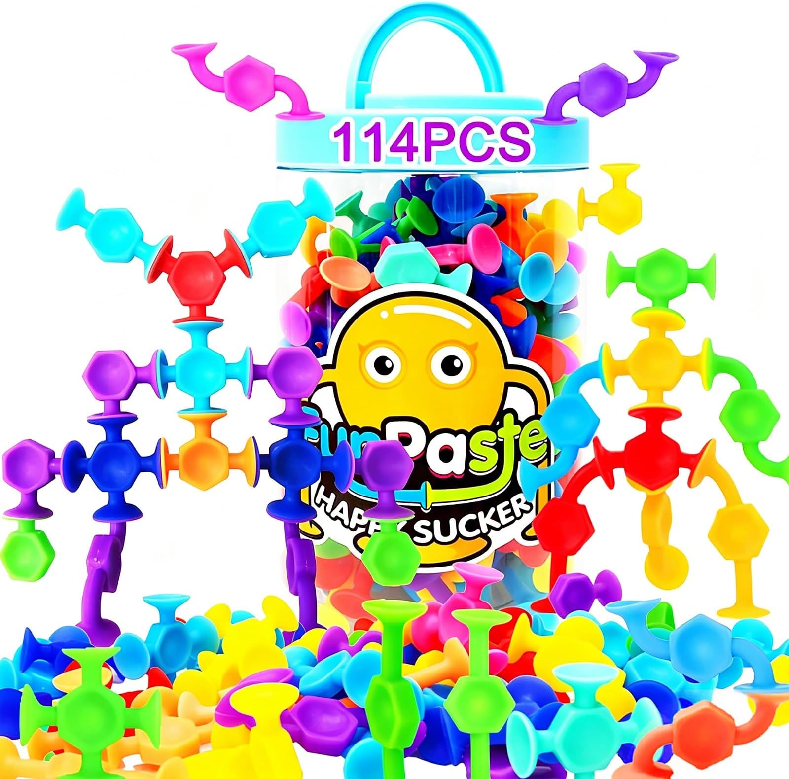 114pcs Suction Cup Toys, Bath Toys for Kids Travel Toy - Preschool Learning Sensory Kindergarten Montessori Stem Bins Toy for Classroom Gift for Ages 3-8 Bathtub Window Toys for Autism