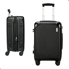 Mala de Bordo 10 kg Rígida com Rodinhas 360°, Cadeado TSA, Expansível e Reforçada – Bagagem de Mão para Viagem, Avião e Feriado | Compartimentos Internos e Cinta Organizadora (Preta)