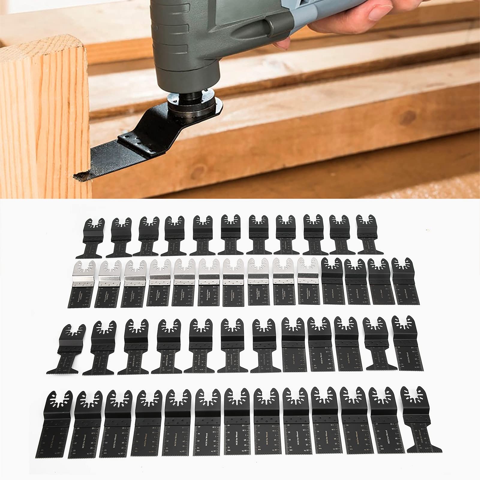Lame Utensili Oscillanti, Kit 50 Pezzi Accessori Multifunzione per Legno, Plastica e Metallo compatibile con Skil Ferm Wen
