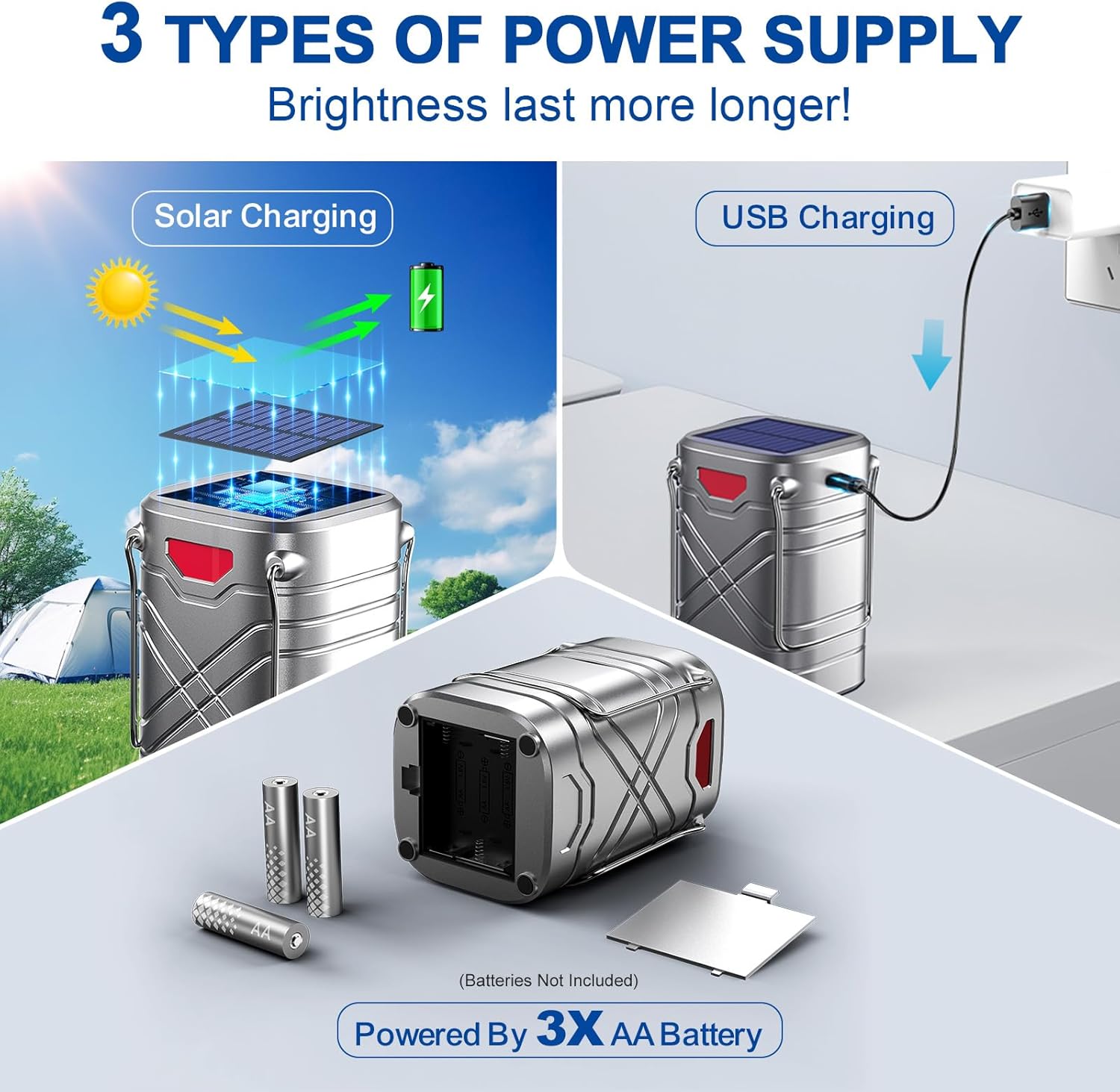 LETMY 4 Pack Camping Lantern, Rechargeable LED Lanterns, Solar Lantern Battery Powered Hurricane Lantern Flashlights with 3 Powered Ways & USB Cable for Emergency, Power Outage, Hurricane Supplies