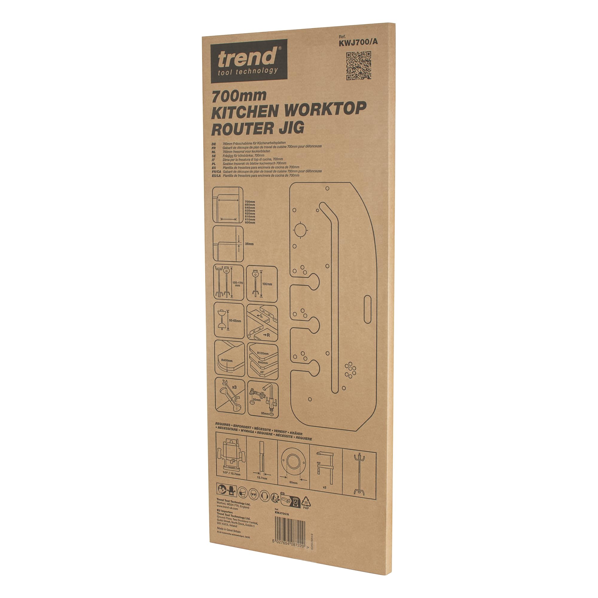Trend guía de fresado para encimeras 700 mm Mason Mitre | Ideal para juntas de inglete Mason precisas en aglomerado laminado, madera y laminado de grado compacto, KWJ700/A