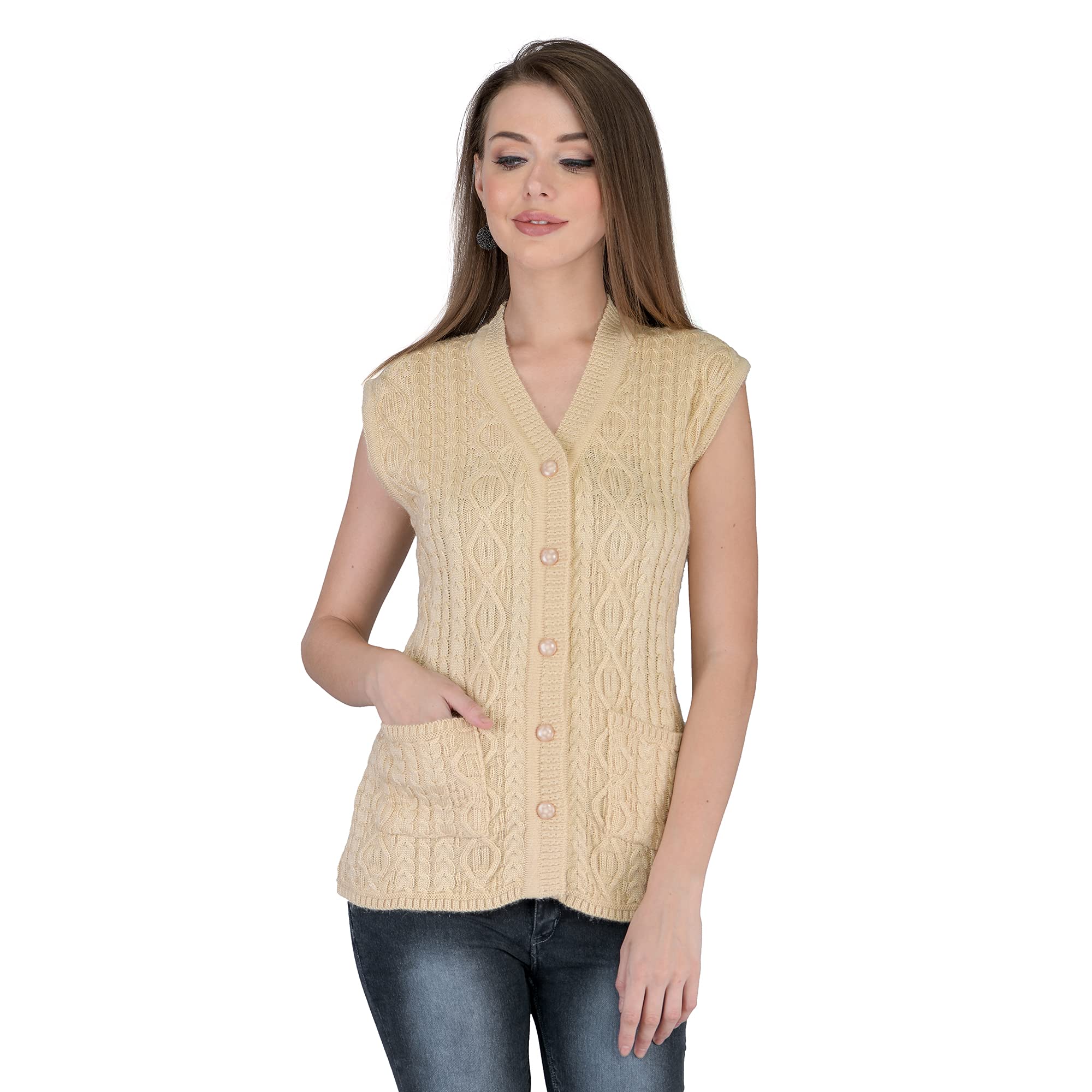 lady willington Women's Wool V-Neck Cardigan (PUREWOOLRAINBOWSEMIHALFSLEEVECOTTY_Light Skin_2XL)-picture-23