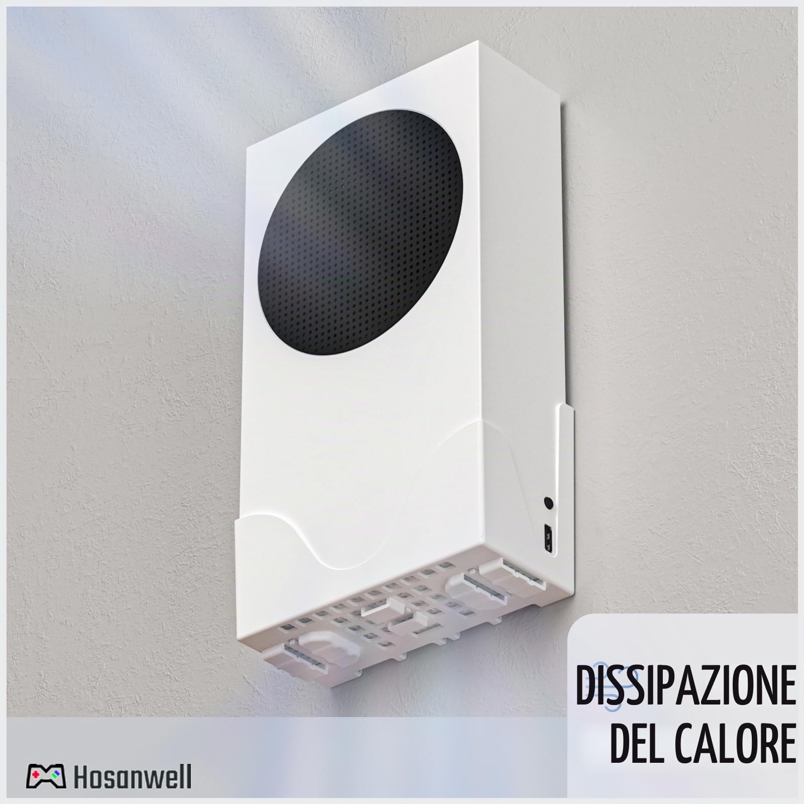 Hosanwell Supporto da Parete Xbox Series S Staffa Parete per Console, Cuffie e Controller, Montaggio a Parete Solido con Tappetino Antiscivolo, Tacca di Ricarica Disponibile per Cavo USB