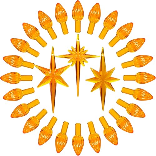 Miniatura 36 de Luces de repuesto de cerámica para árbol de Navidad, adornos de luz multicolor mediana para árbol de cerámica (117 bombillas + 5 estrellas superior)