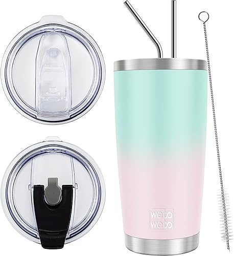 Vista 16 de WETOWETO - Vaso térmico de acero inoxidable de 20 onzas con mango, taza de café con 2 tapas y 2 pajillas, doble pared con aislamiento al vacío, vaso