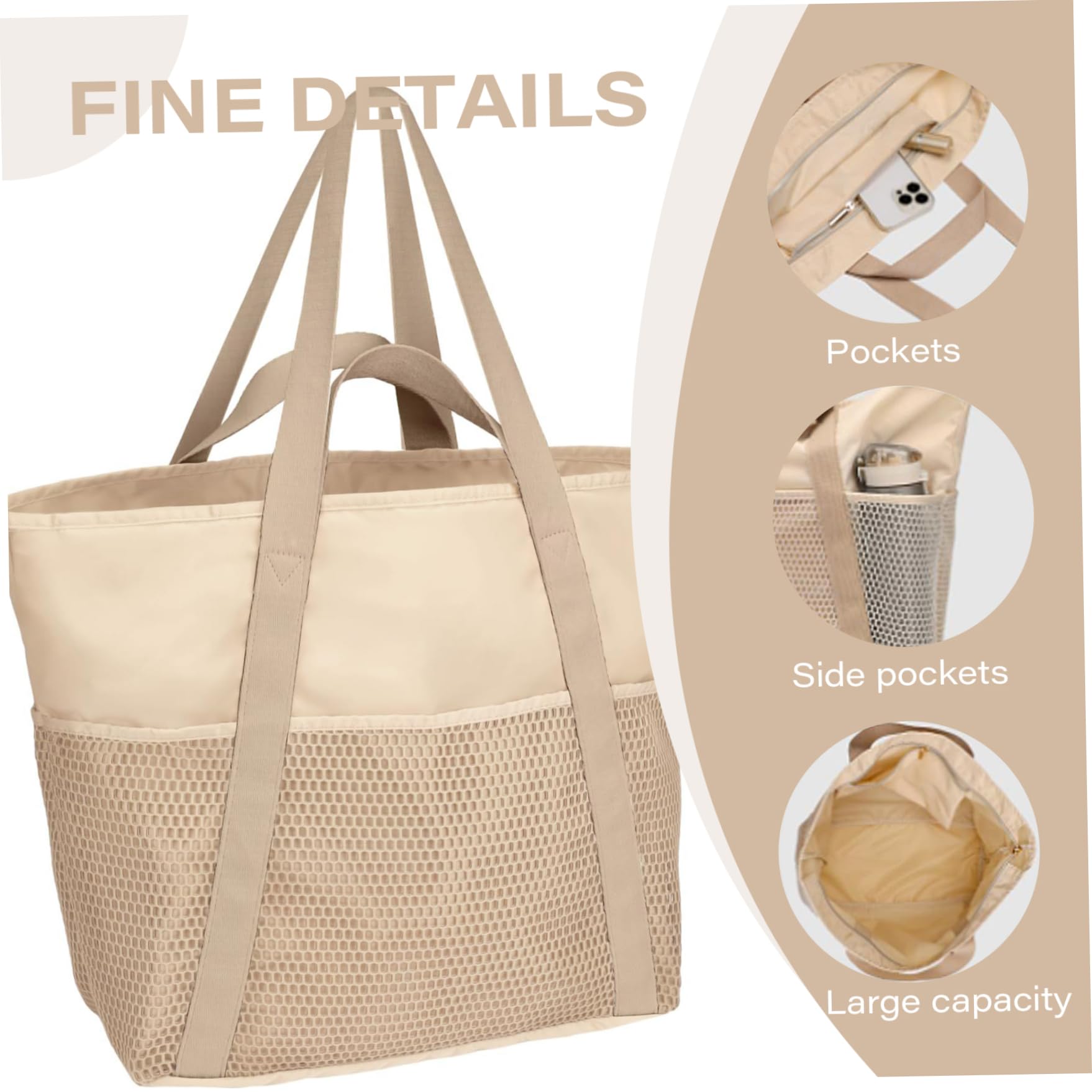 Sacs de plage pour femmes, sac fourre-tout de plage imperméable et résistant au sable, grand sac avec poches, piscine à chargement lourd 50 lb avec fermeture éclair, sacs familiaux lavables en m