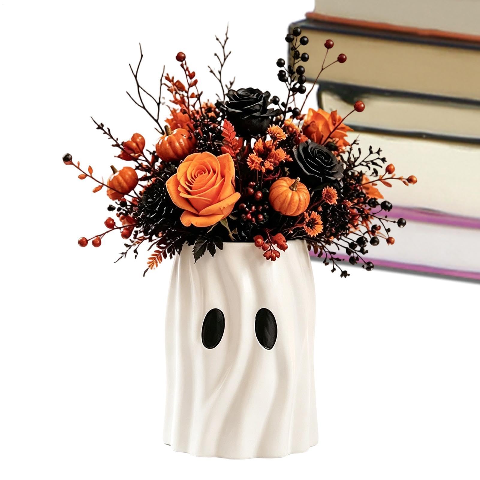 Jarrón de porcelana blanco con diseño de fantasma cuqui