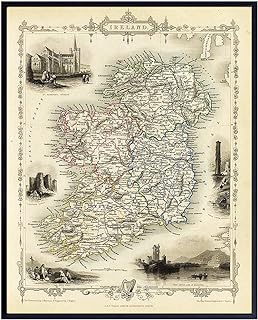 Irish Wall Art - Map of Ireland - Irish Home Decor Gifts - Vintage Retro Antique Style Wall Decor - Celtic Decoration Poster 8x10 Print