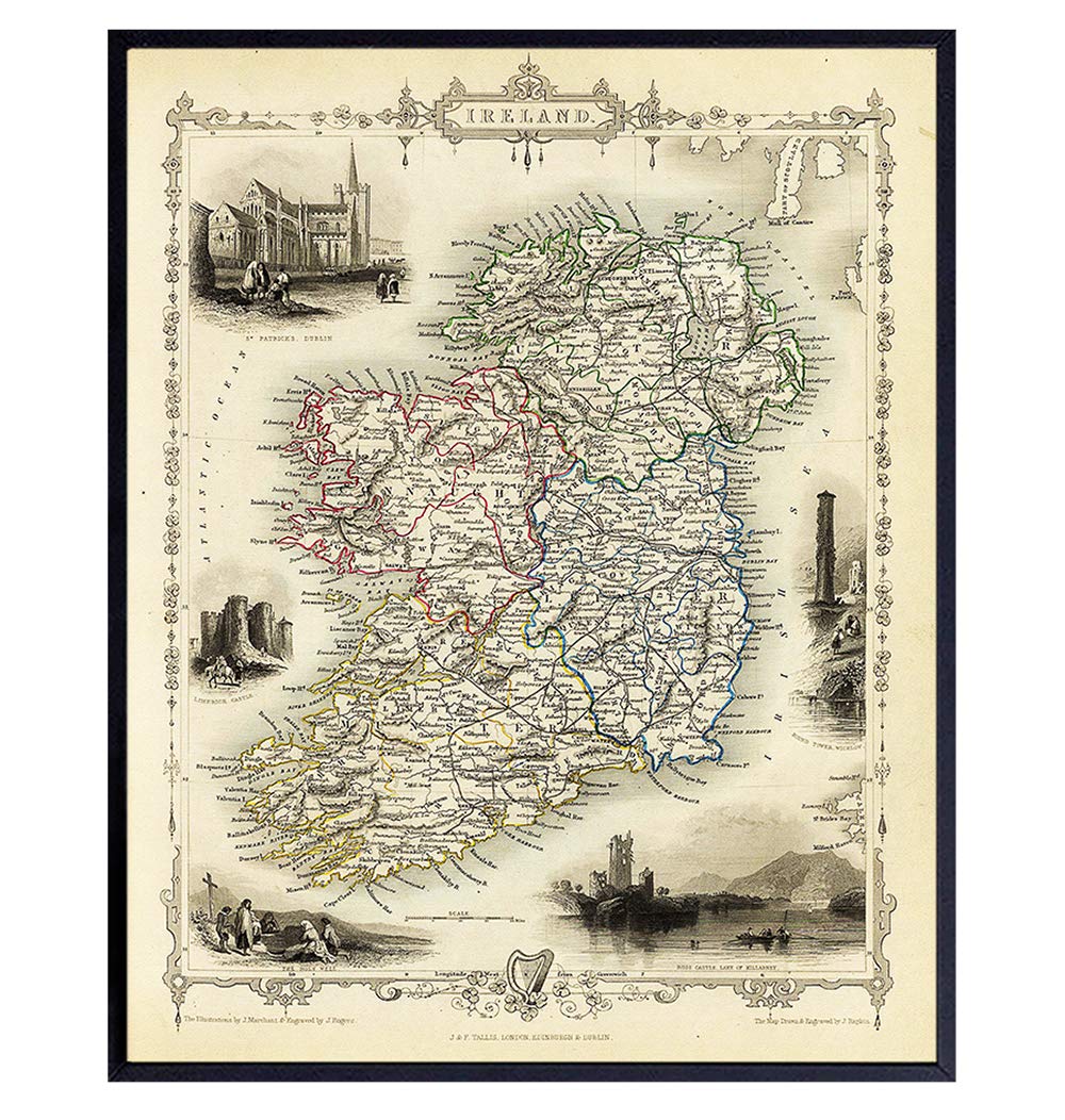 Irish Wall Art - Map of Ireland - Irish Home Decor Gifts - Vintage Retro Antique Style Wall Decor - Celtic Decoration Poster 8x10 Print
