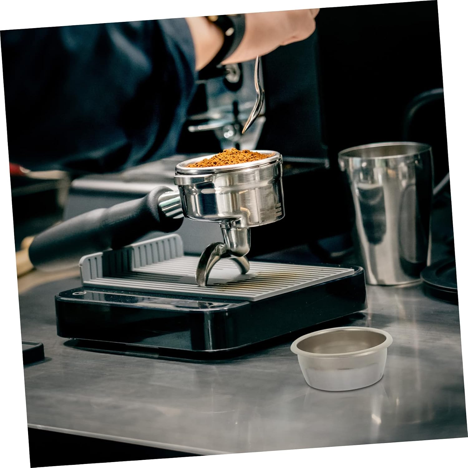 Stainless Steel Espresso Filter Basket Dual-serve Coffee Machine Accessory Fine Coffee Powder Strainer for Enhanced Flavor Reusable Multi-holes Design