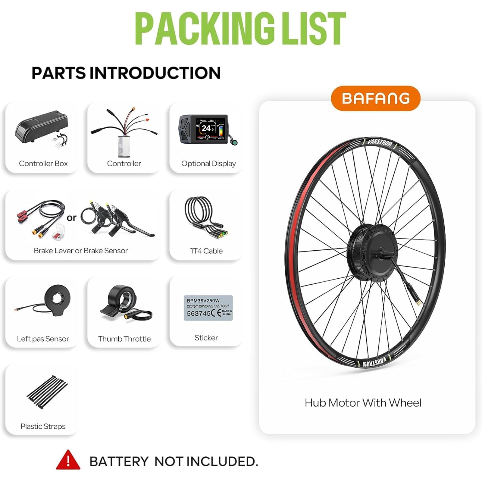 BAFANG 48V-75O G0900 Kit de Conversión para Bicicleta Eléctrica - 26" 27.5" 28" 29" 700C 48V Motor Trasero con Engranajes, Batería, Pantalla LCD y Sensor Pas, Kit Ebike H640