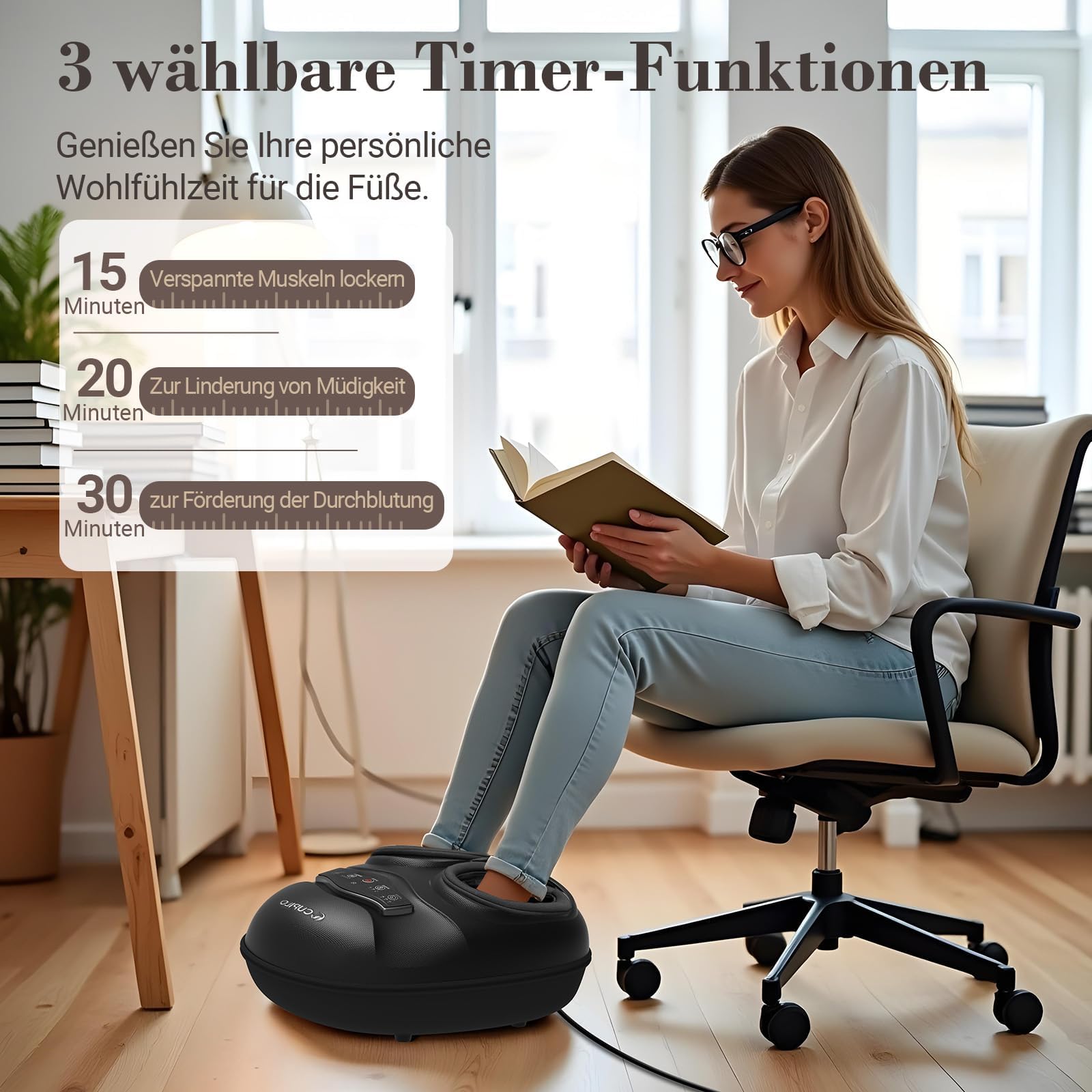 CuPiLo Fußmassagegerät mit Wärmefunktion und Fernbedienung – Shiatsu-Fußmassagegerät bei Plantarfasziitis und Neuropathie, 5 Kompressionsstufen, Geschenk für Frauen und Mütter, Größe EU 47