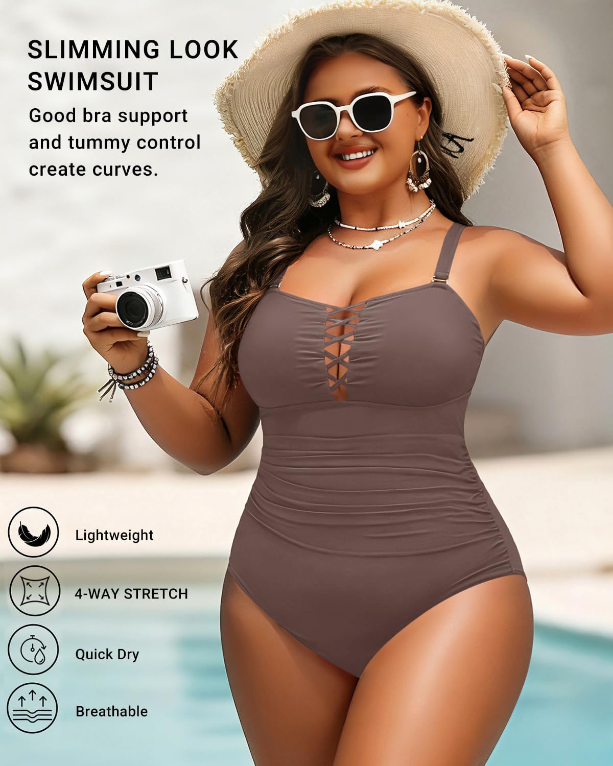 Yonique Women Plus Size One Piece Swimsuits Tummy Control Bathing Suits Vintage Swimwear