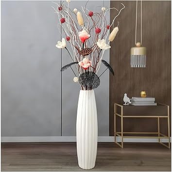Large Floor Ceramic Vase, Tall Pampas Grass for Floor Vase, Modern White Flower Vase for Weddings, Home, Office, Table, Mantle Fireplace 61cm Size 71cm
