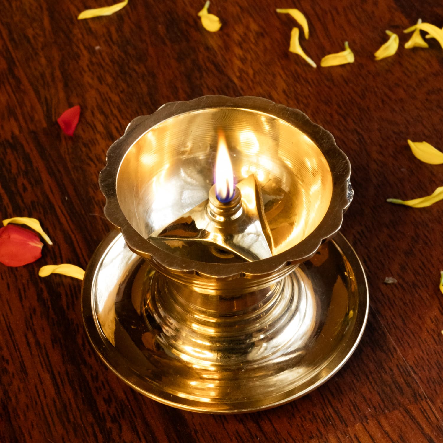 Ekhasa 100% Pure Brass Wick Holders for Oil Lamp | Deepam Stand, Vilakku Thiri Holder | Niranjan Kadi, Samay Diya Kadi Holder | Thiri Stand for Deepak | Triangular Wicks for Pooja Diya (Set of 6) 2