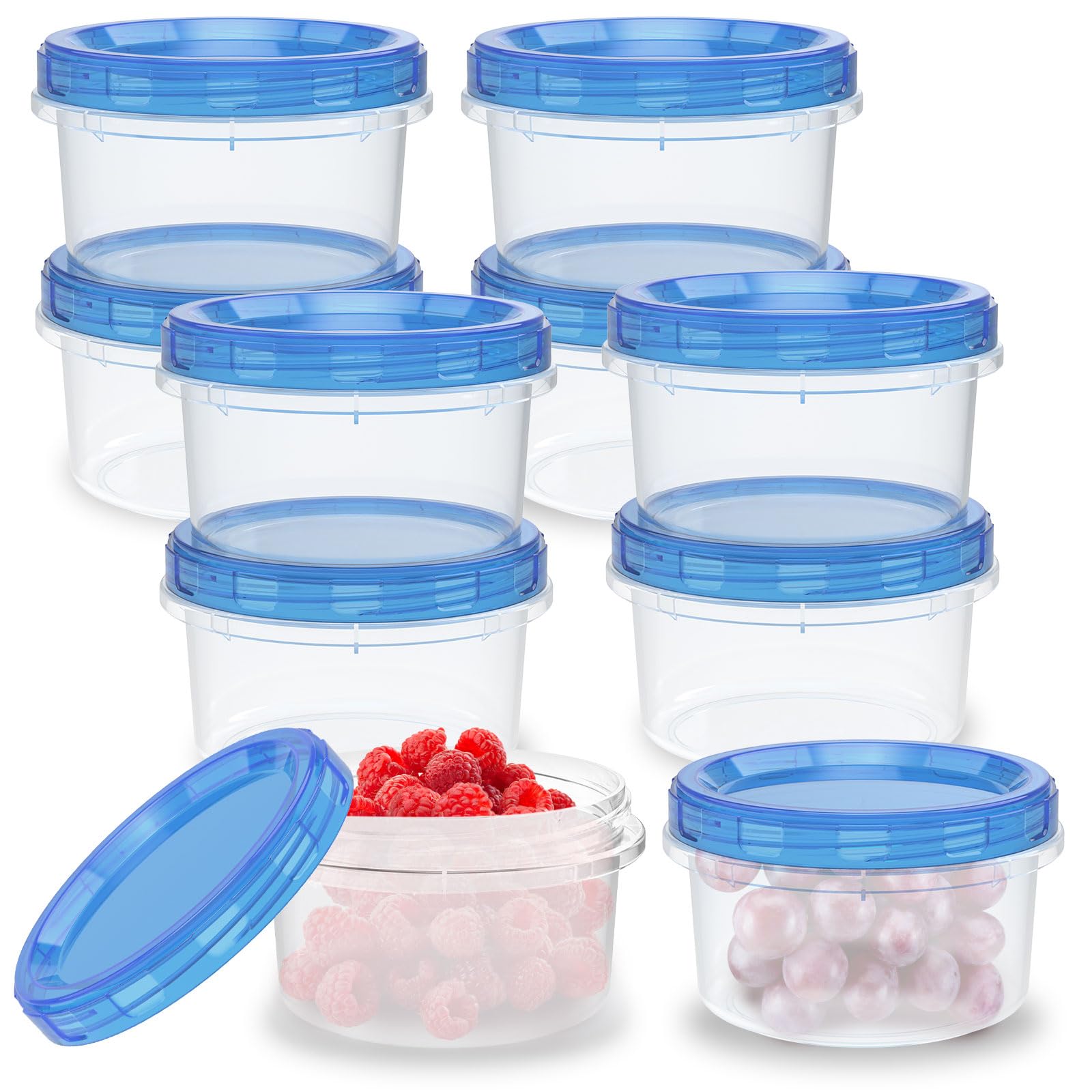 Foppla 10Pcs Freezer Storage Containers Plastic Small Food Container Stackable Travel Soup Bowl with Sealing Lid Microwave Safe for Refrigerator(blue)