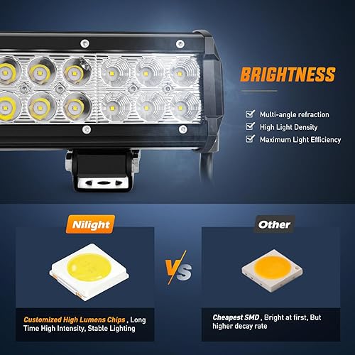 Miniatura 21 de Nilight - ZH002 Barra de luz LED todoterreno combinada de inundación puntual de 20 pulgadas y 126 W, 2 cápsulas LED de 18 W y 4 pulgadas con kit