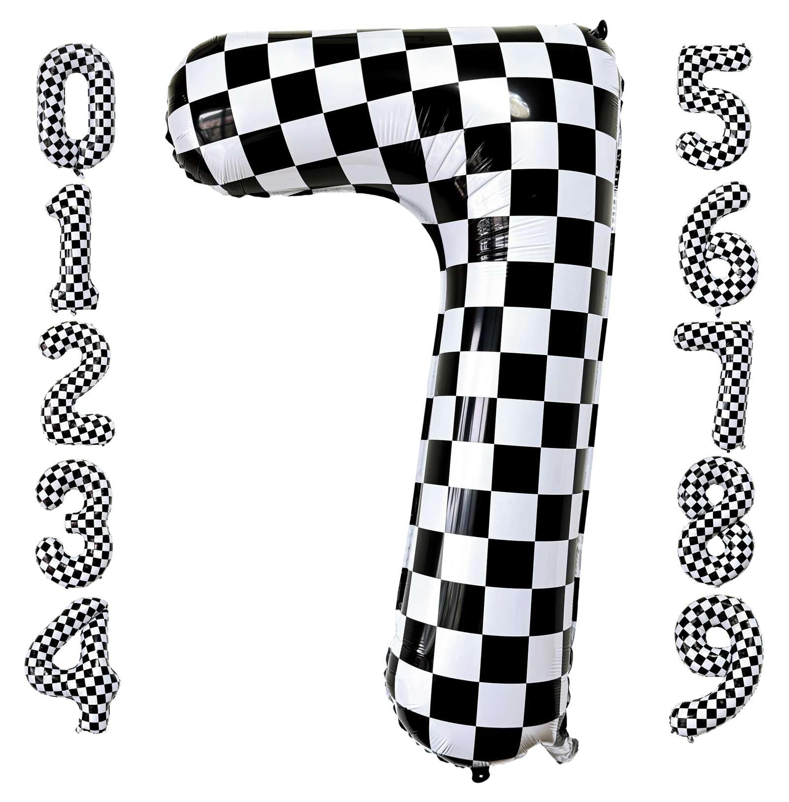 LHOAVWE Checkered Number 7 Balloons 40 Inch Giant Race Car Checkered 7 Balloons for Racing Car Checkered Birthday Party Supplies
