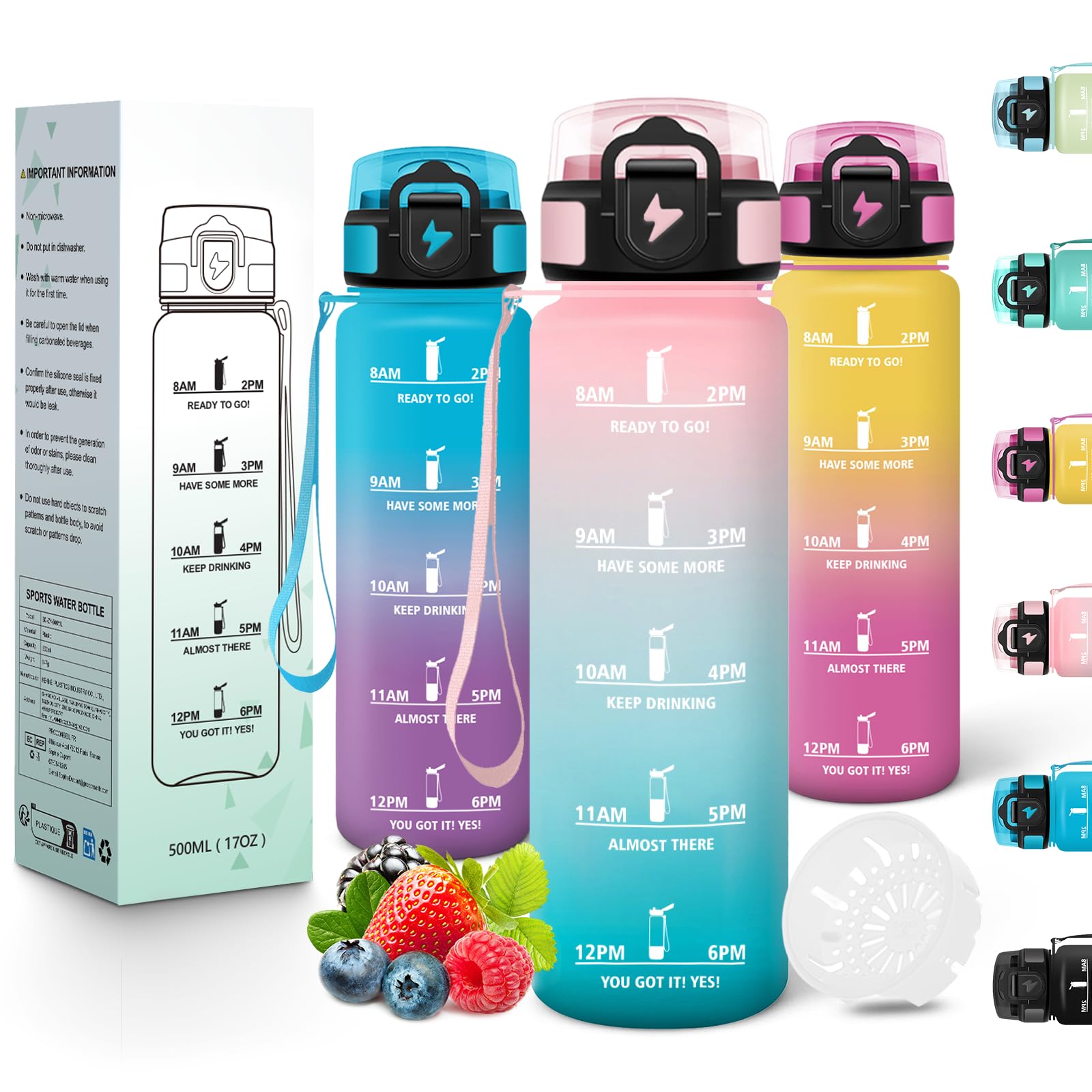 Motswedi Sports Water Bottle, 500 ml, BPA-Free, Suitable for Carbonated Drinks, Leak-Proof, Water Bottle, with Time Stamp, Bottle, Sports Bottle for Yoga, School, Daily Travel, Rose Green โ image 1