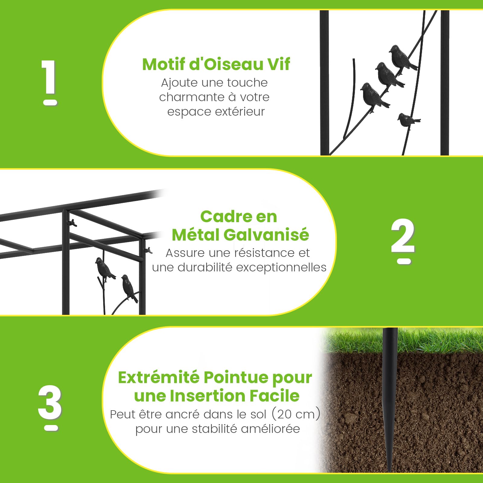 COSTWAY Arche de Jardin pour Roses, Treillis Arc 2 en 1 (Noir)