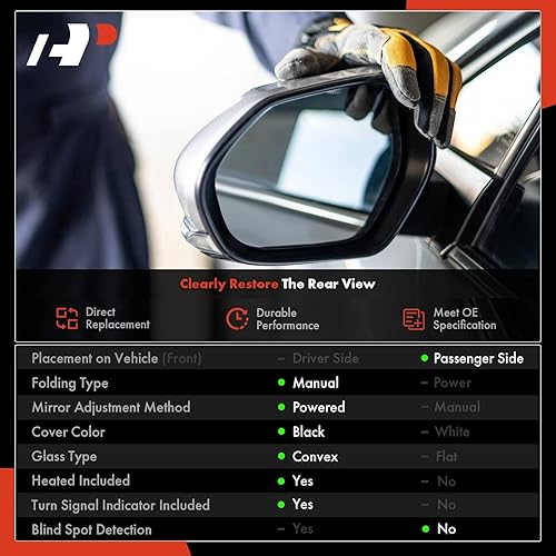 Miniatura 2 de A-Premium Espejo eléctrico para puerta del lado del pasajero, compatible con Toyota RAV4 2009, 2010, 2011, 2012, espejo retrovisor exterior plegable