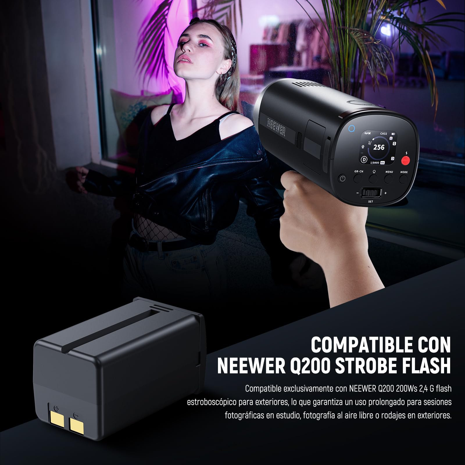 NEEWER Q200 Batería Rpuesto, Paquete de 14,8V/3200mAh Batería Iones Litio Recargable Solamente Q200 Luz Estroboscópica Flash Exterior para Fotografía Exterior, NB-Q200