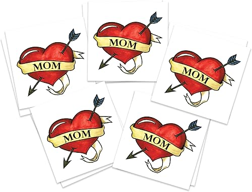 Mom Heart Temporary Tattoo/Pack of 10 / Traditional Tattoo Style/Perfect For Mother's Day/Removable