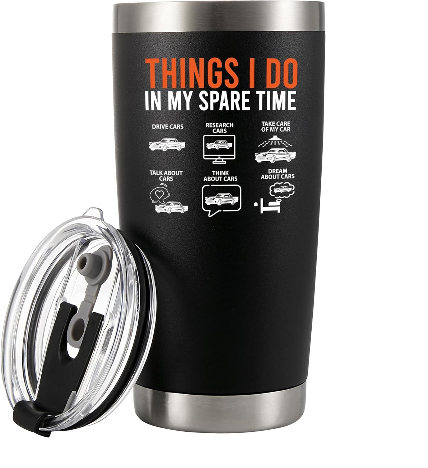Panvola Things I Do In My Spare Time Car Gifts For Men Women New Drivers Boyfriend Dad Husband Car Lovers Mechanic Collector Vacuum Insulated Tumbler with Straw and Removable Lid 20 oz Black