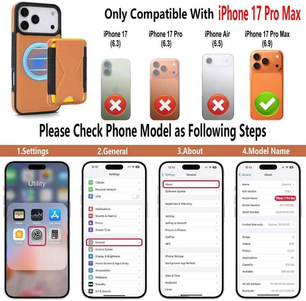 GUERNICA Compatible with Magsafe for iPhone 17 Pro Max Wallet Case, Magnetic Card Holder, 2 in 1 Detachable Kickstand Shockproof Women Men Phone Case for Apple 17 Pro Max,Brown