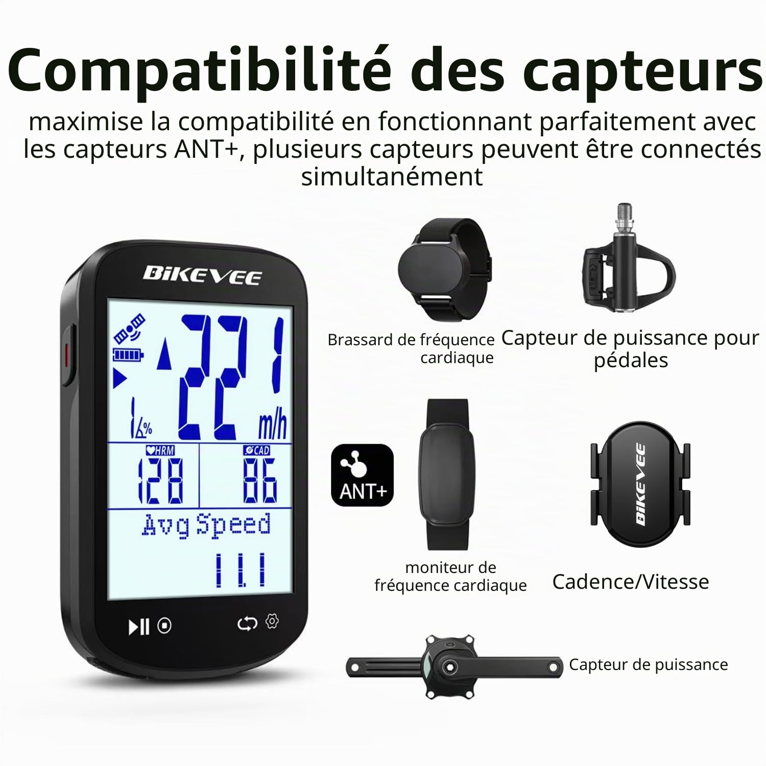 Ordinateur de vélo GPS sans fil ANT+ Bluetooth 2,6" Écran en verre Batterie 50H