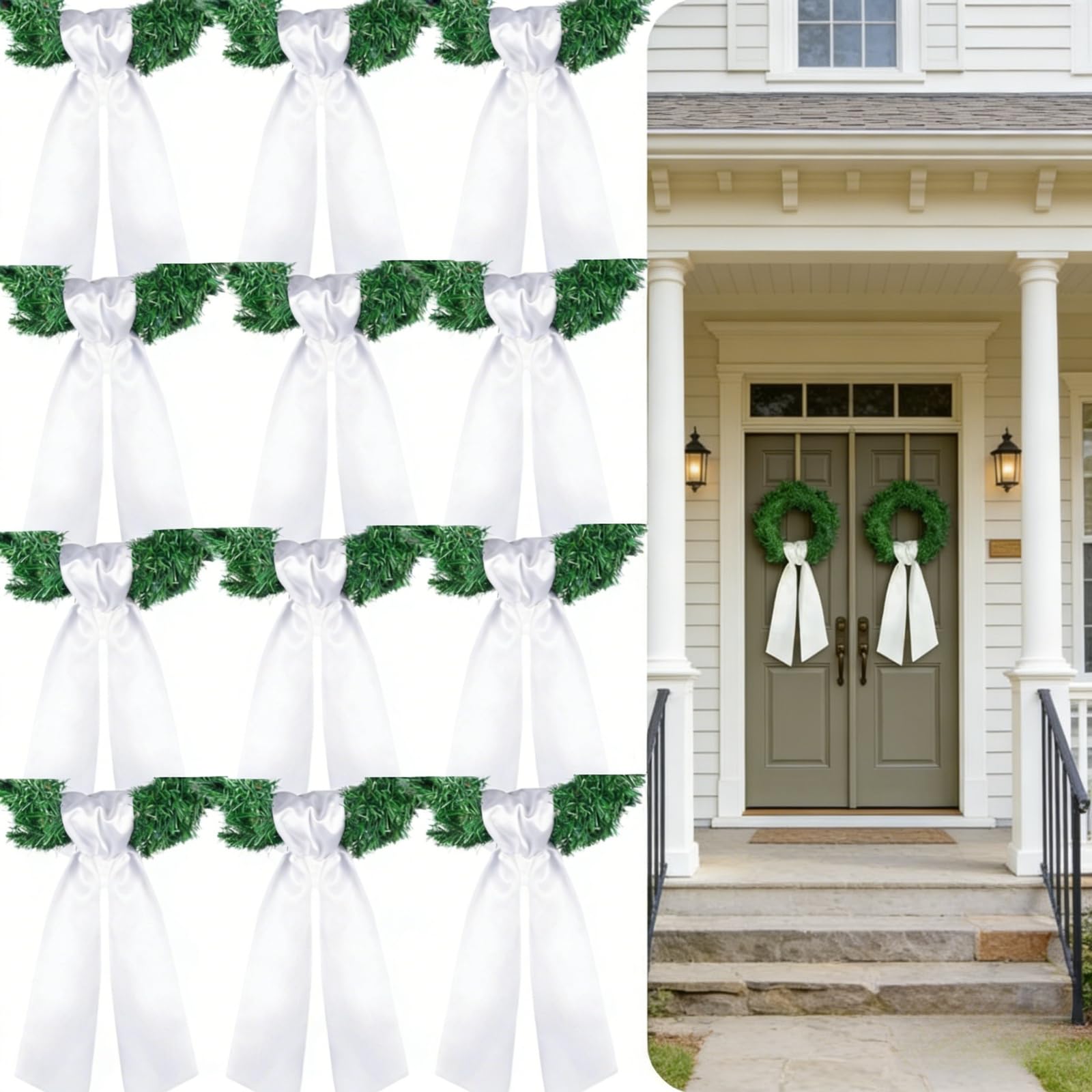 Wreath Sash for Front Door, 12 Pcs Blank White Sash for Monogram Embroidery Party Farmhouse Doorway Indoor Outdoor Decor