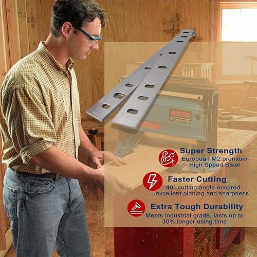 Miniatura 6 de TJATSE Cuchillas cepilladoras HSS de 10 pulgadas para Ryobi AP-10 Cepilladora de repuesto AP10 de un solo filo de 10.3 x 1-3/8 x 1/8 pulgadas, 2