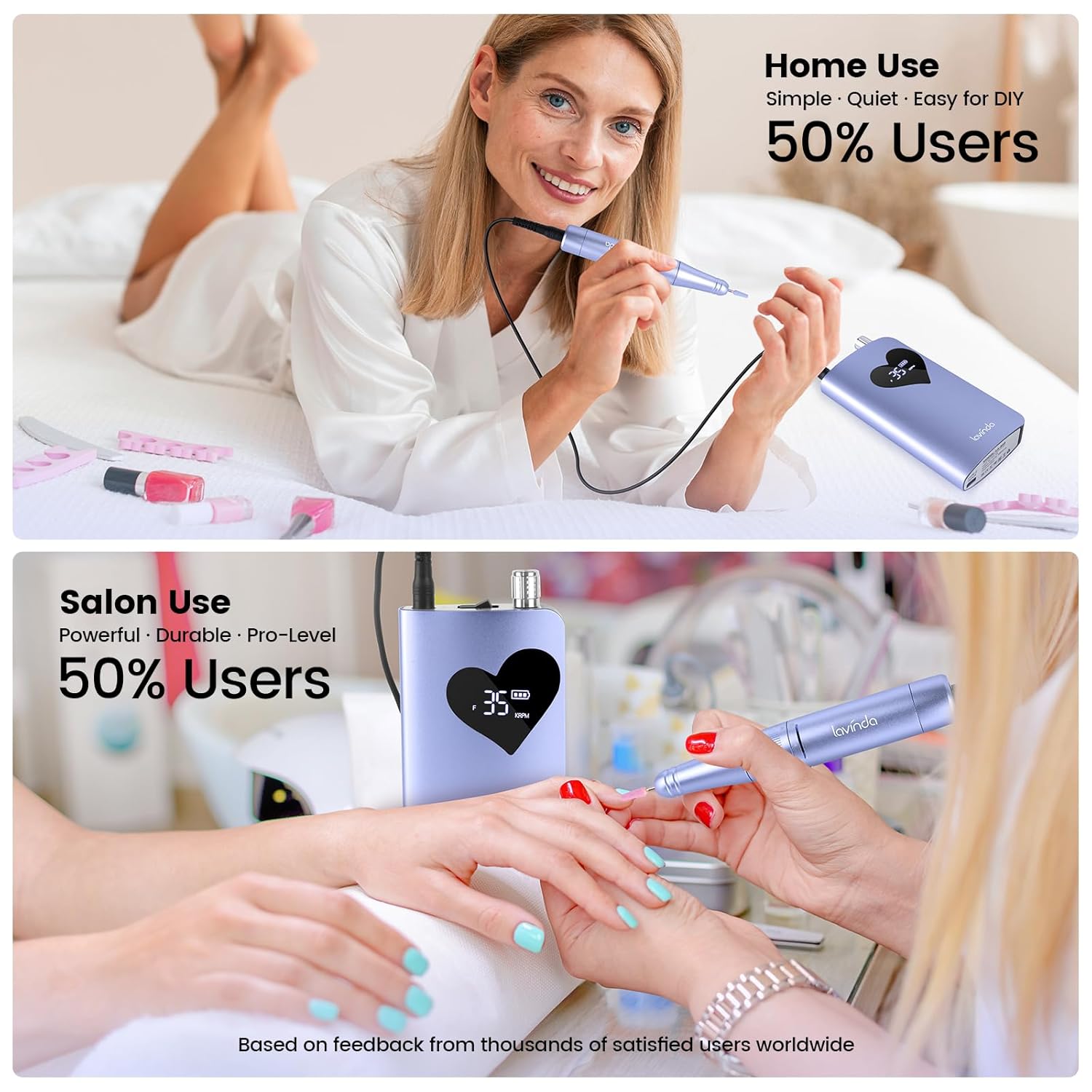 Lavinda Electric Nail Drill Machine, 35000RPM Professional Nail File Cordless Rechargeable Nail Efile for Acrylic Gel Nails (Purple 910)