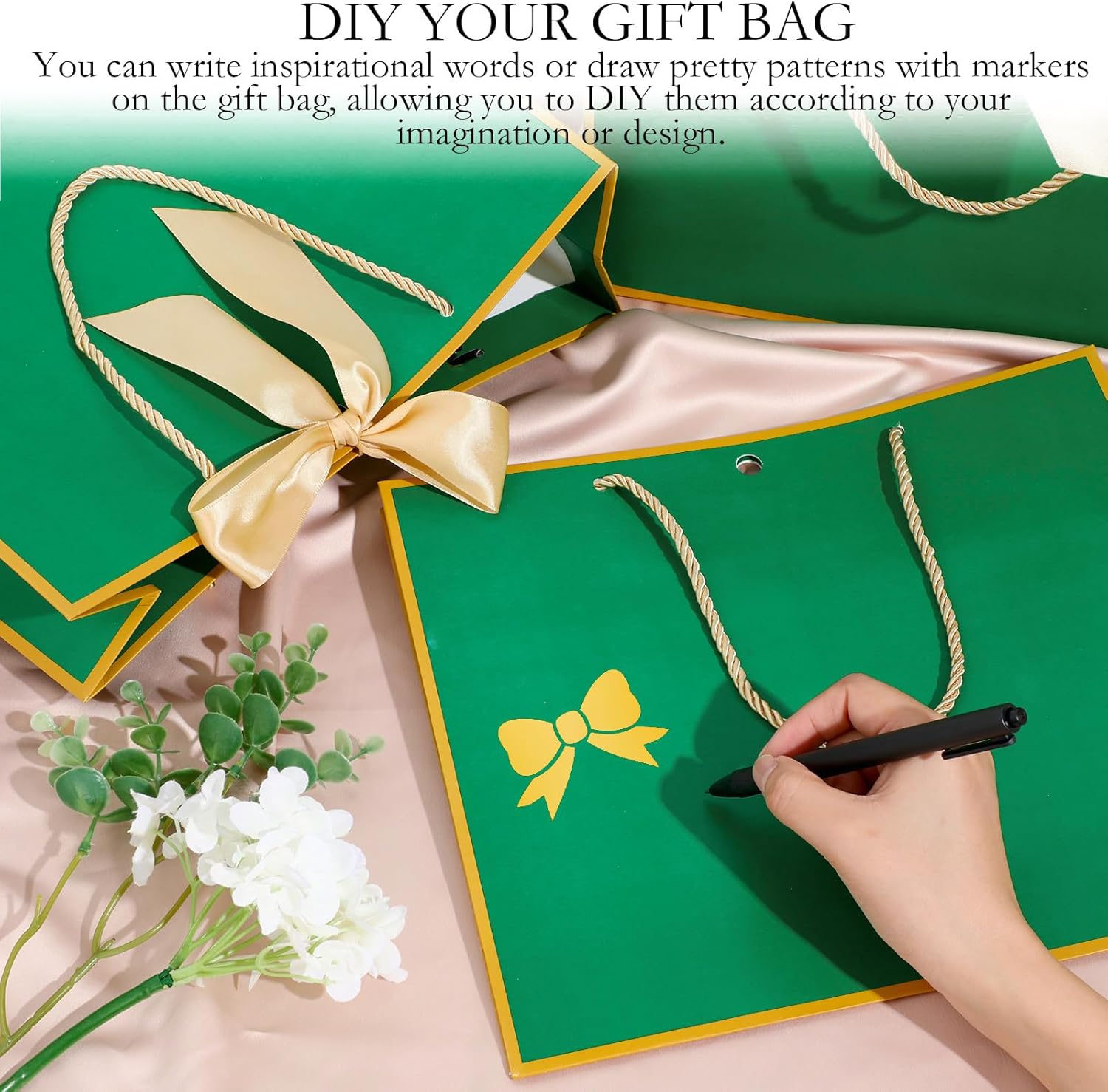 Silkfly Thank You Gift Bags with Handle 12x10x4'' Welcome Return Gifts Bag with Bow Ribbon for Wedding Bridesmaid Baby Shower Birthday Housewarming Employee Appreciation Day(Dark Green,12 Pcs) - Image 4