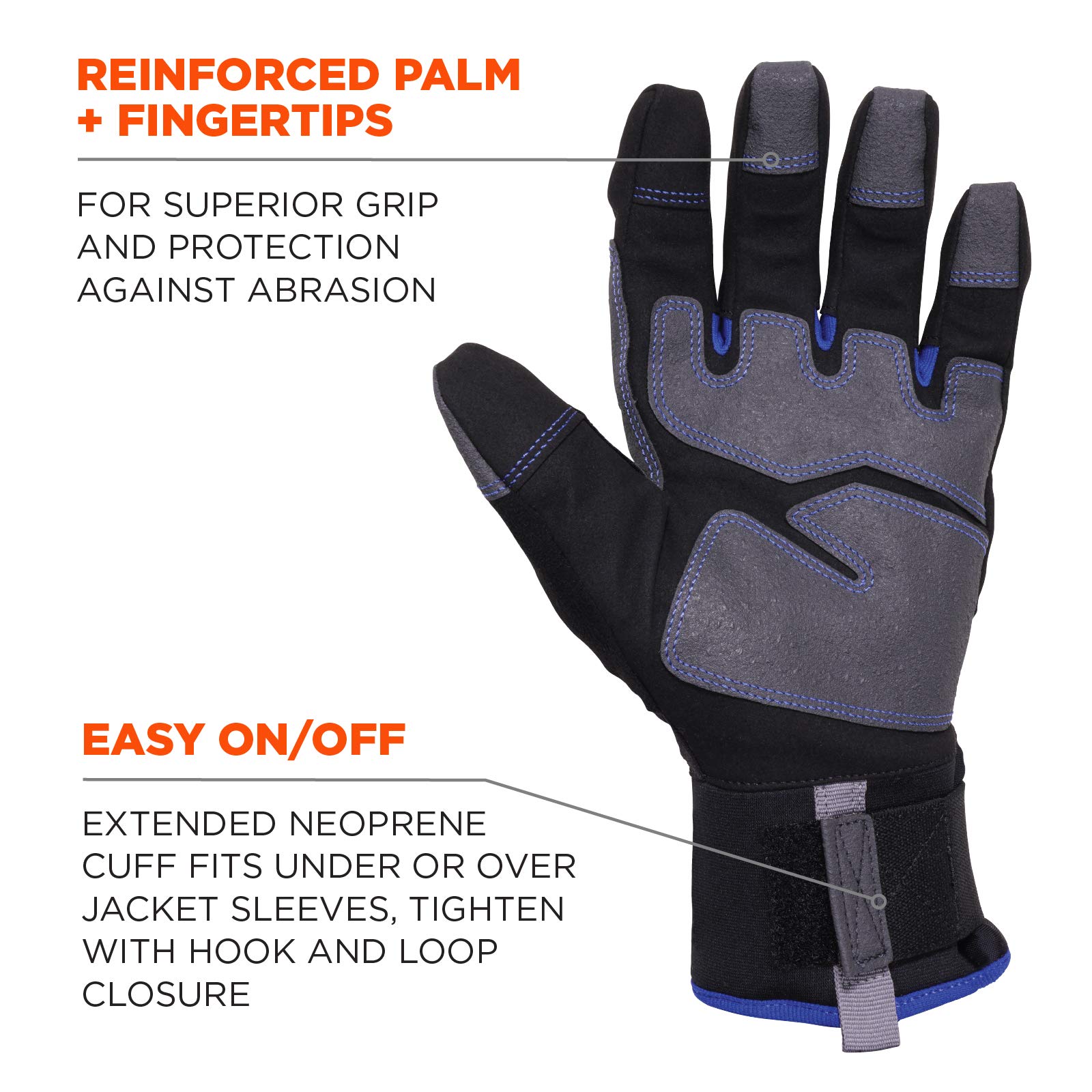 Ergodyne ProFlex 817 Guantes de trabajo térmicos de invierno con palmas reforzadas, color negro, S