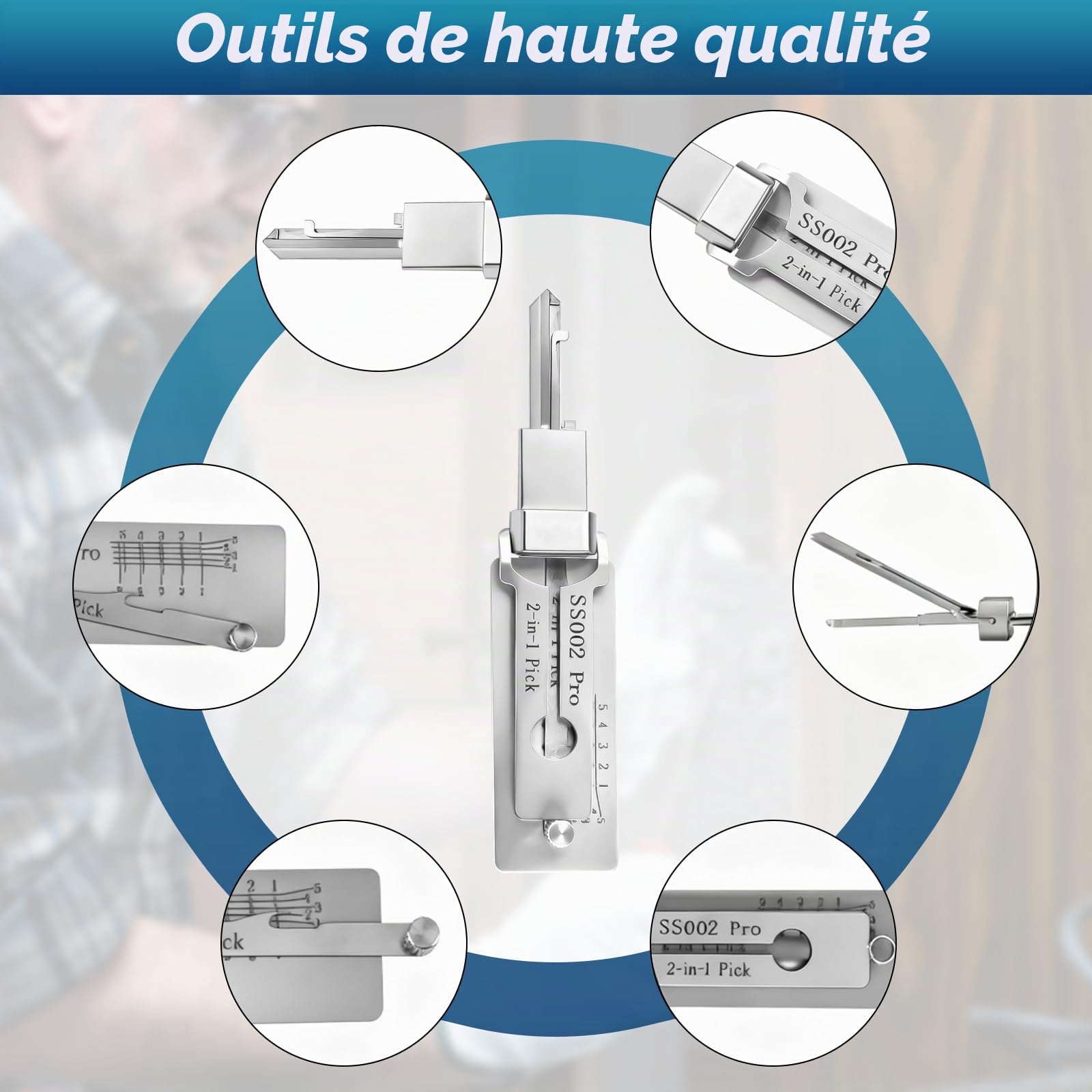 SS002 Pro Kit de crochetage 2 en 1 – Décodeur de clé et outil de crochetage en acier inoxydable pour serrures à rainure en S, compatible avec serrures de voiture et de maison, pour serruriers et