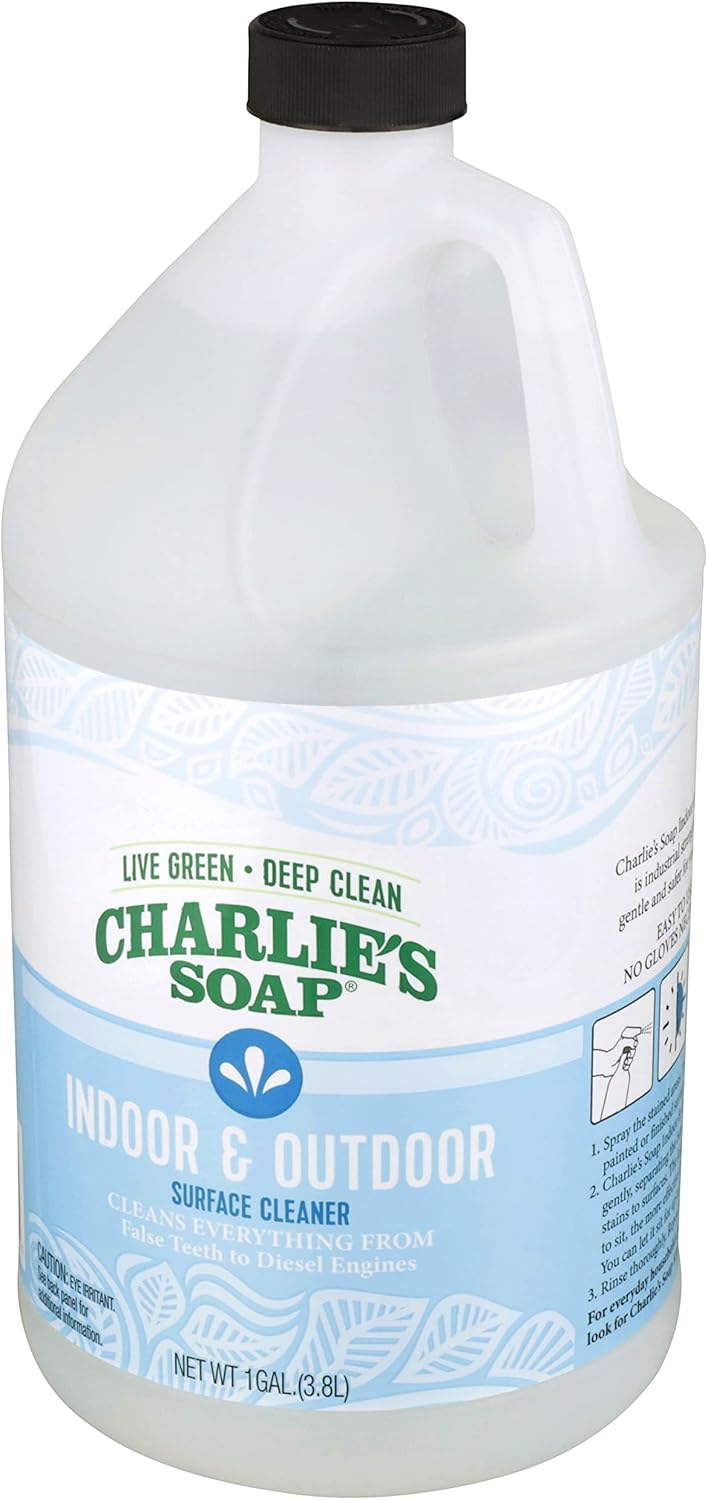 Charlie's Soap Indoor-Outdoor Surface Cleaner with Pump (1 Gallon, 1 Pack) - Hypoallergenic, Biodegradable, Multi-Surface Use
