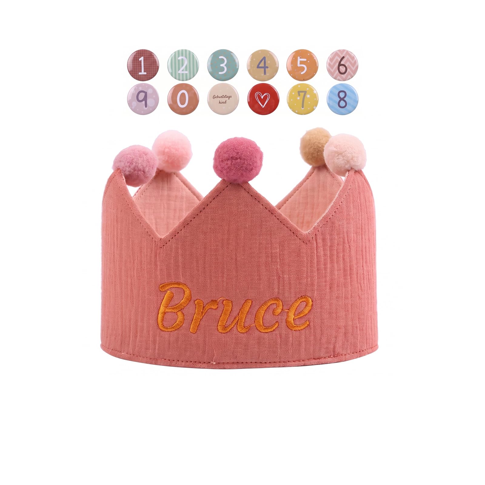 Gaosh Personalised Birthday Crown for Boys and Girls with Embroidered Name Cotton Children Birthday Headband with Numbered 0–9 Adjustable Straps Birthday Hats Party Decoration (Red) — image 1