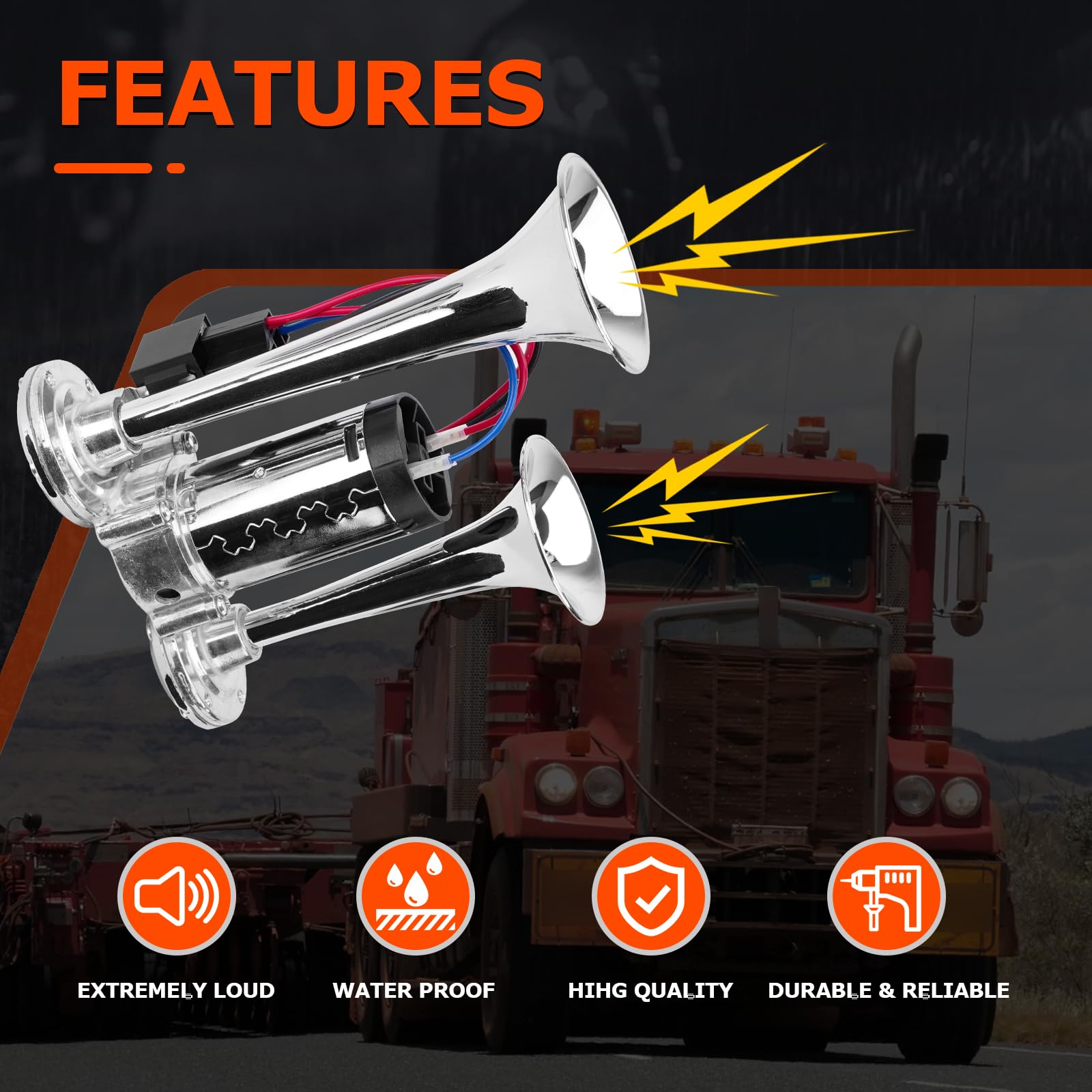 Bocina Aire Para Coche Moto Kit De Bocina De Aire Súper Fuerte 600DB Para Coche, Camión O Tren - 12V, Doble Trompeta, Compresor Incluido, 115 DB Kit Bocina 600db Doble Trompeta